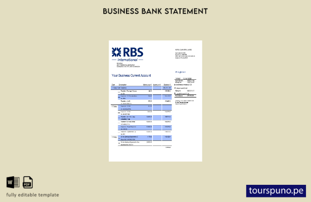 listo para imprimir el extracto de cuenta corriente comercial de RBS Bank Planti